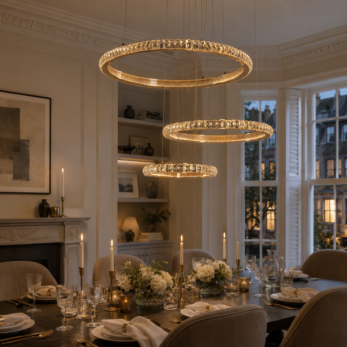 ring pendant light beside a bright window