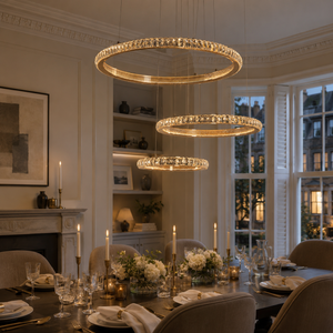 ring pendant light beside a bright window