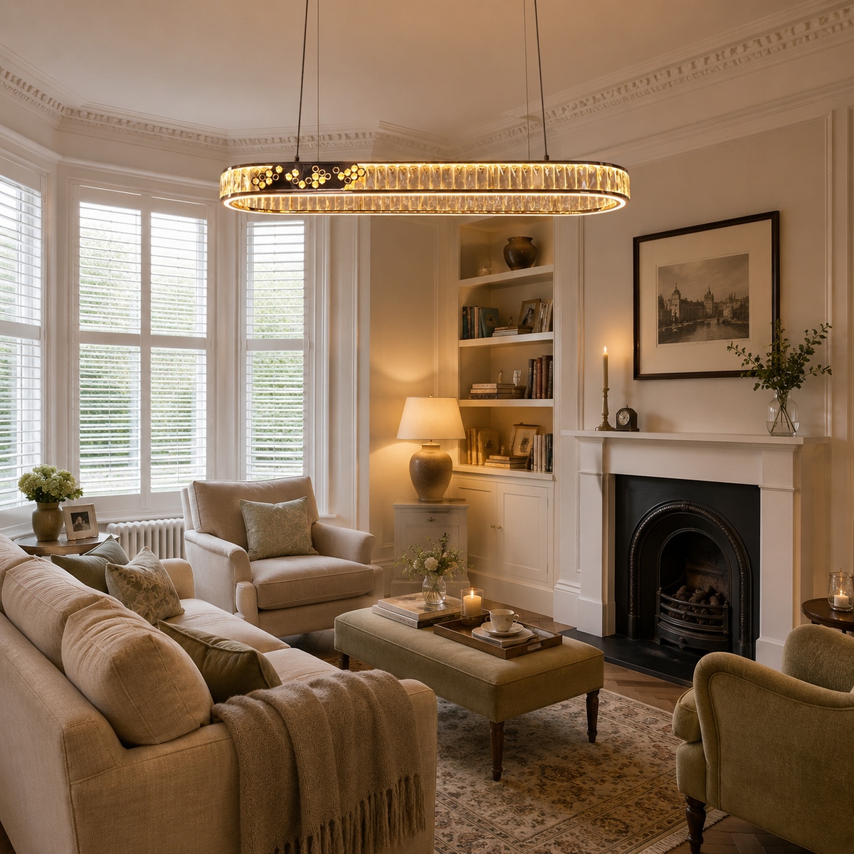 ring pendant light beside a bright window