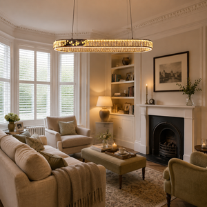 ring pendant light beside a bright window