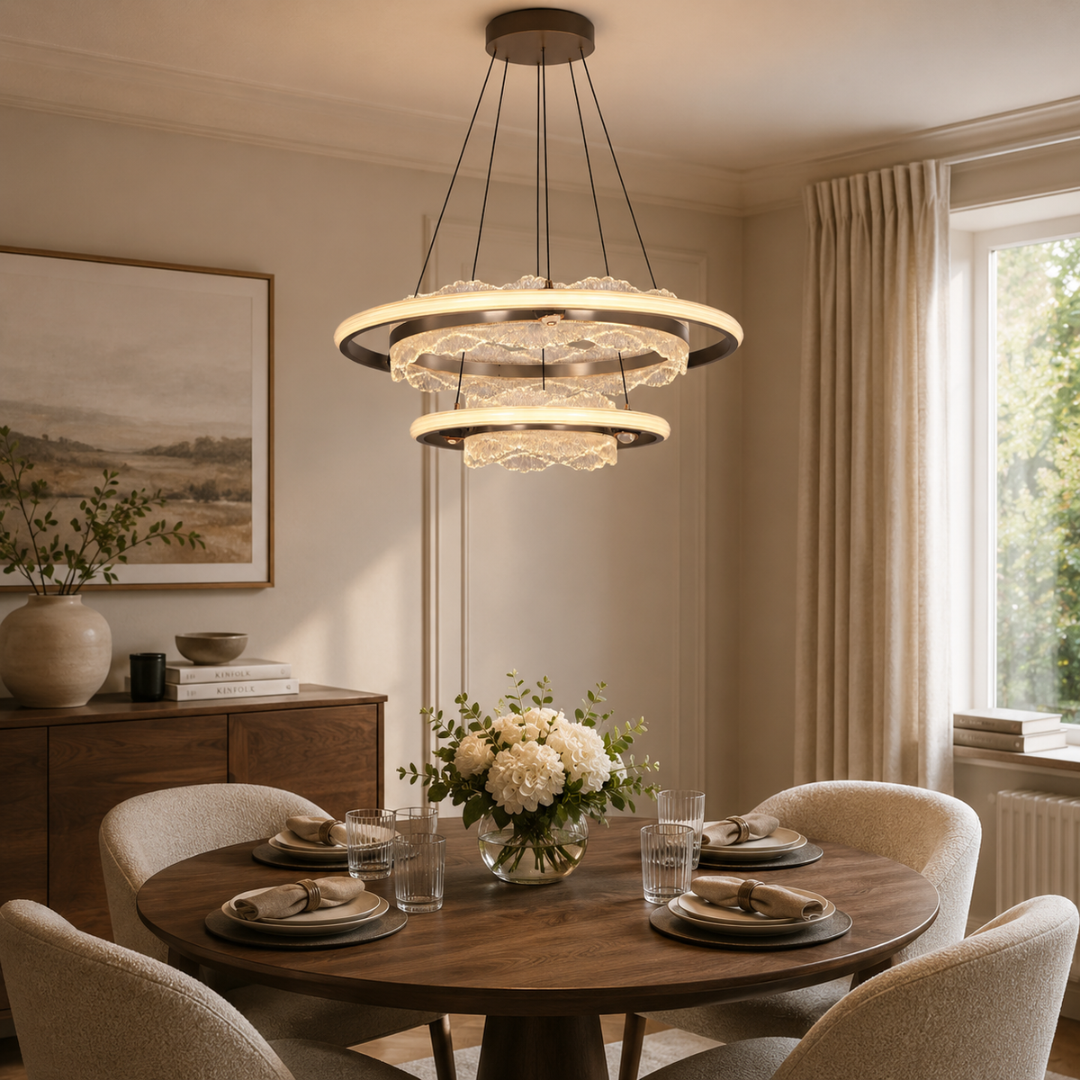 aluminium pendant light above a bright dining table, SKU XZ0239
