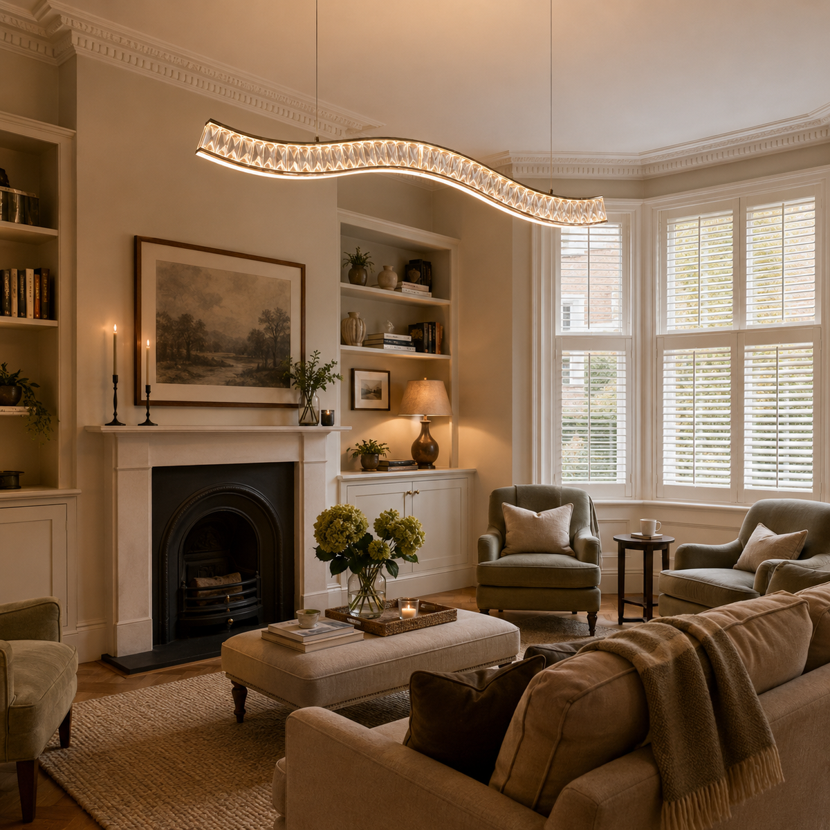 wave-detail pendant light in a sunlit breakfast nook