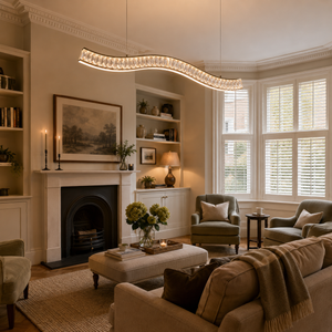 wave-detail pendant light in a sunlit breakfast nook