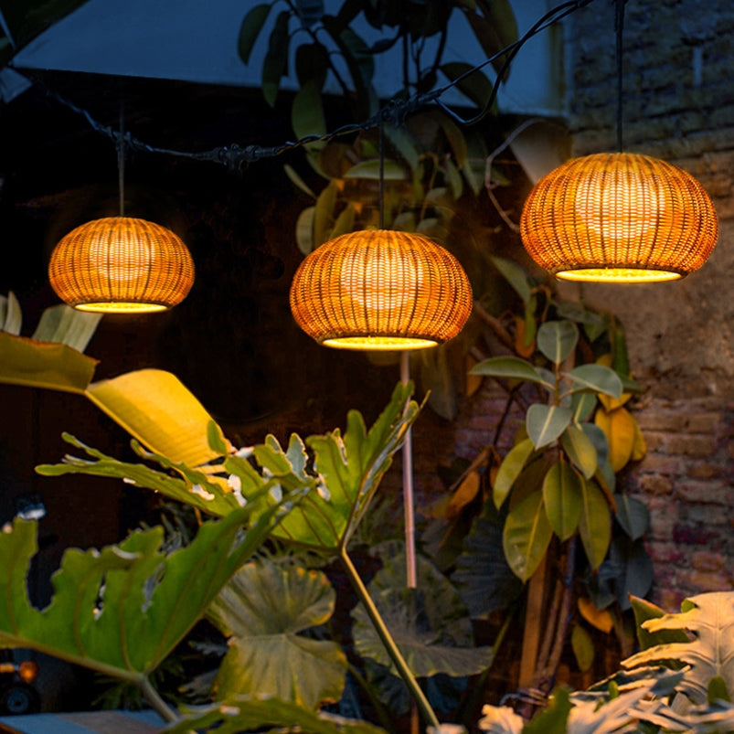 Outdoor Waterproof Rattan Pendant Light Cottage Courtyard Light Fixture