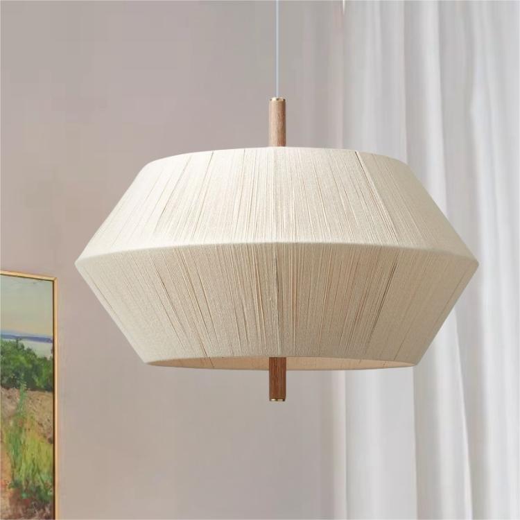 Creative Handmade Woven Cotton Rope Solid Wood Pendant Light