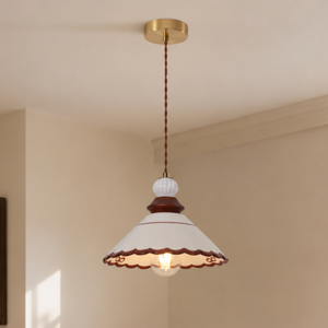 brown ceramic lace pendant light with brown ceramic lace shade and warm glow