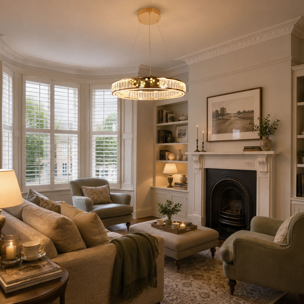 luxurious gold crystal led pendant light in a sunlit breakfast nook