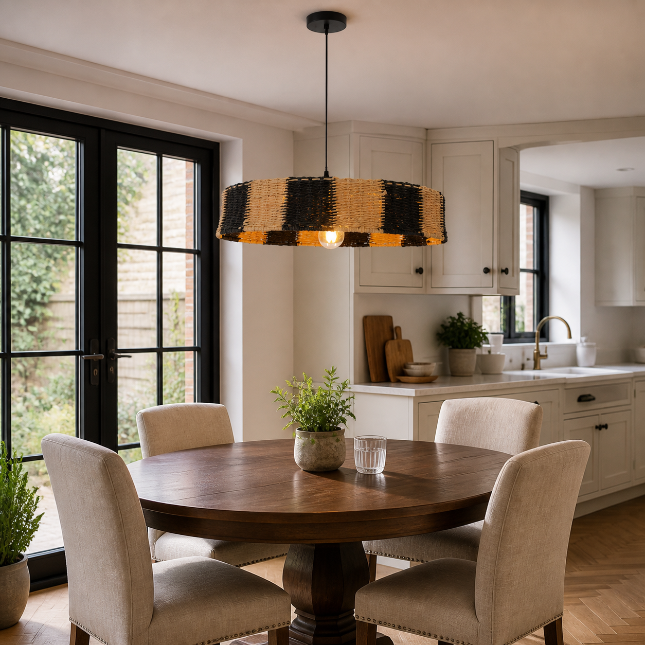 paper rope pendant light in a sunlit breakfast nook