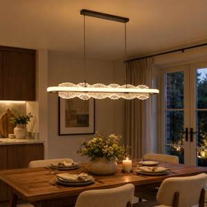 aluminium pendant light above a bright dining table, SKU XZ0241