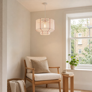 paper rope pendant light in a sunlit breakfast nook