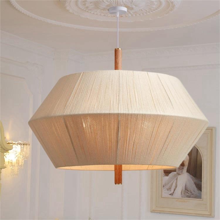 Creative Handmade Woven Cotton Rope Solid Wood Pendant Light