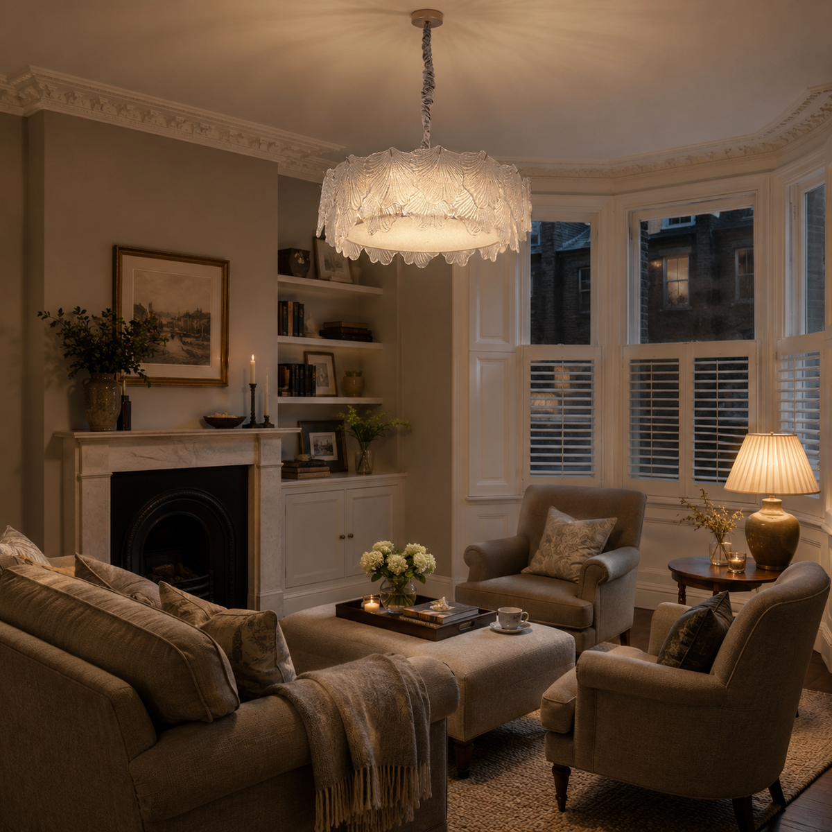 metal glass pendant light beside a bright window