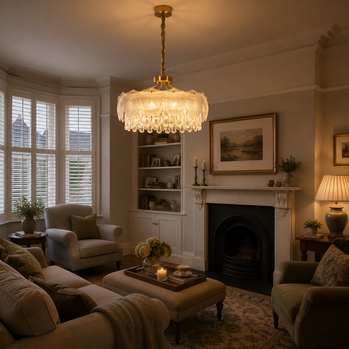arvia-opulent gold crystal accents pendant light in a sunlit breakfast nook