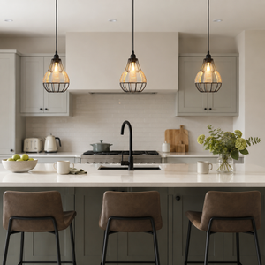 rattan basket pendant light beside a bright window