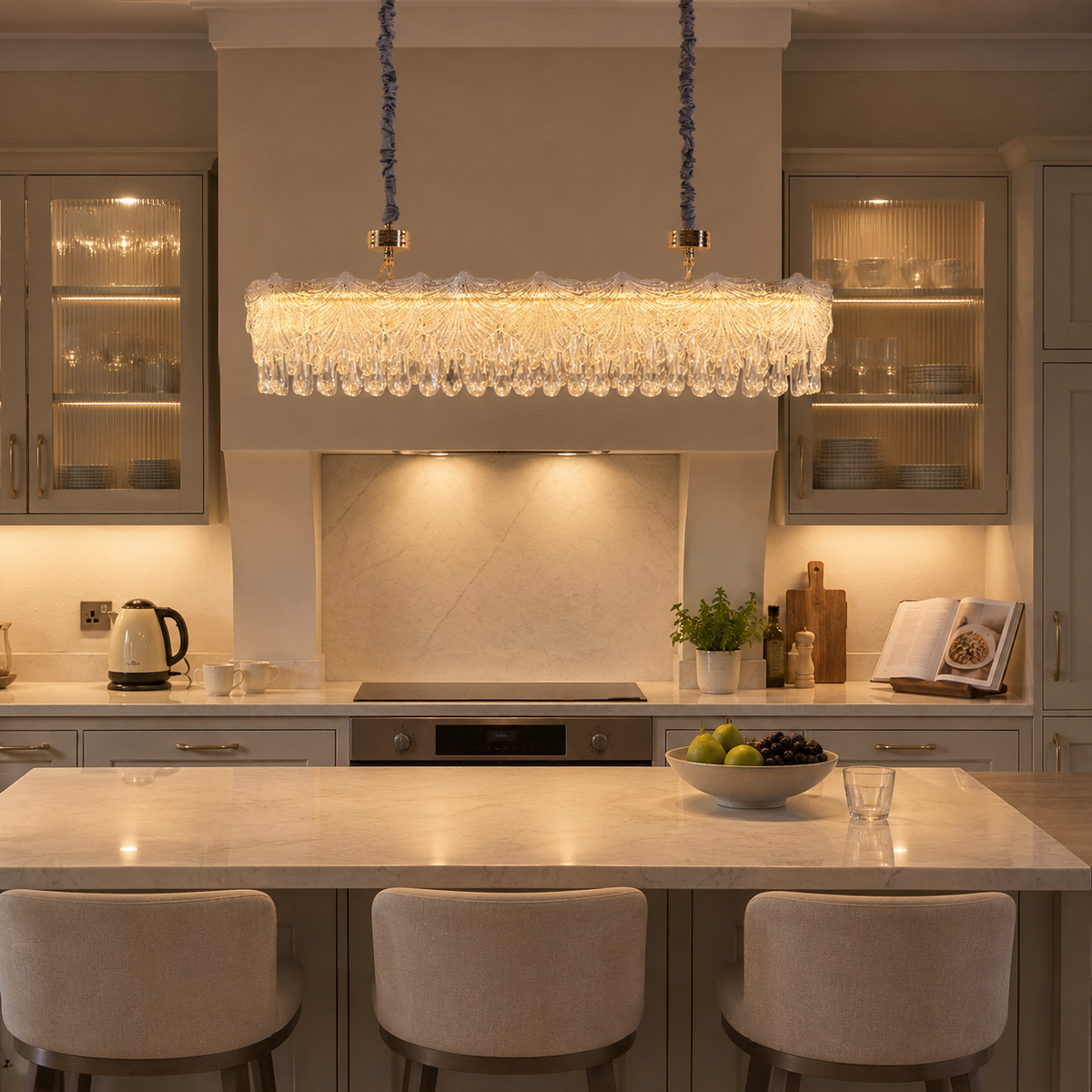 arvia-opulent gold crystal accents pendant light above a bright dining table