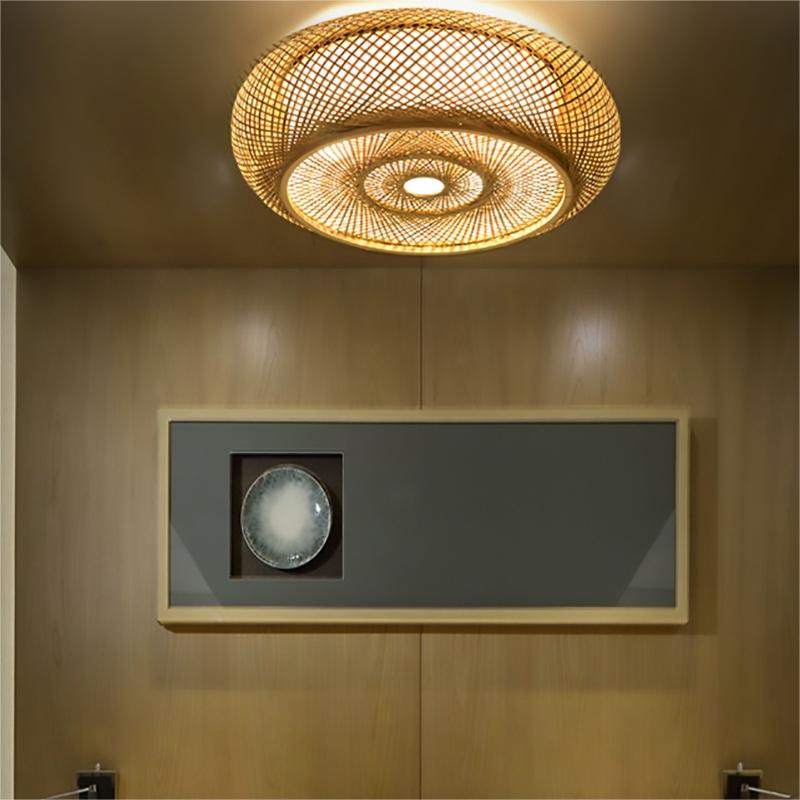 Traditional Handcrafted Bamboo Woven Semi-Flush Mount Ceiling Lights