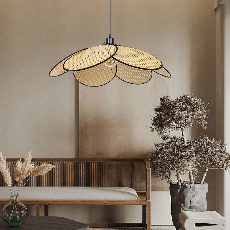 Handwoven Rattan Petal-Shaped Pendant Light Fixture