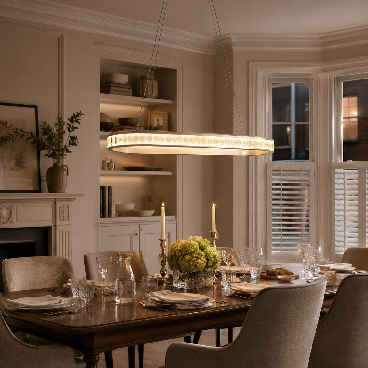 oval pendant light in a sunlit breakfast nook