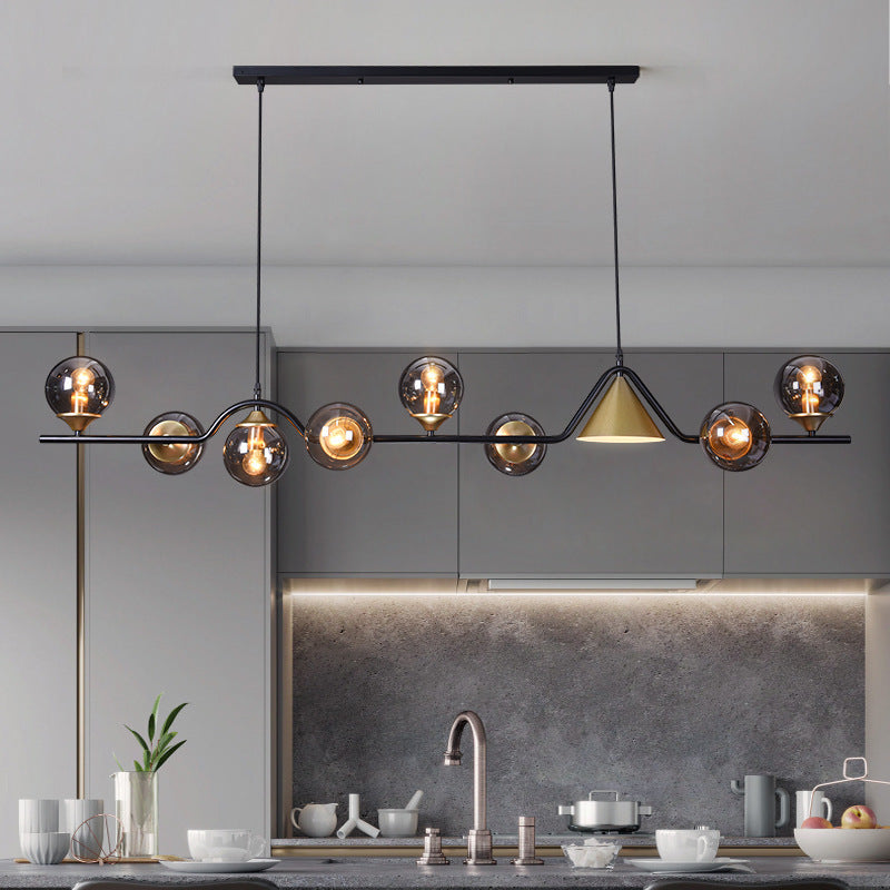 Modern Linear Geometric Spherical Glass Metal Pendant Light