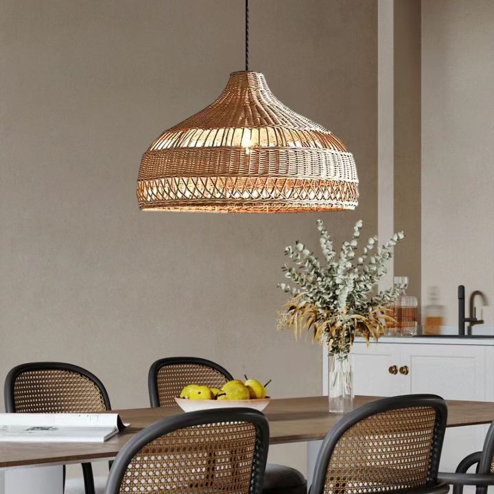 Handwoven Rattan Woven Pendant Light Retro Country Lamp Fixture