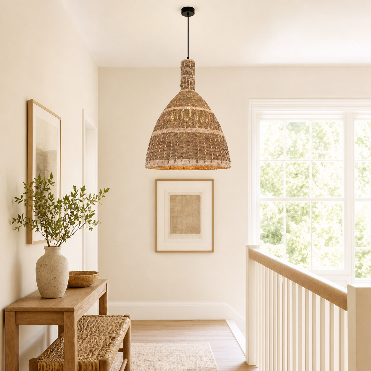 dome pendant light over a warm kitchen counter