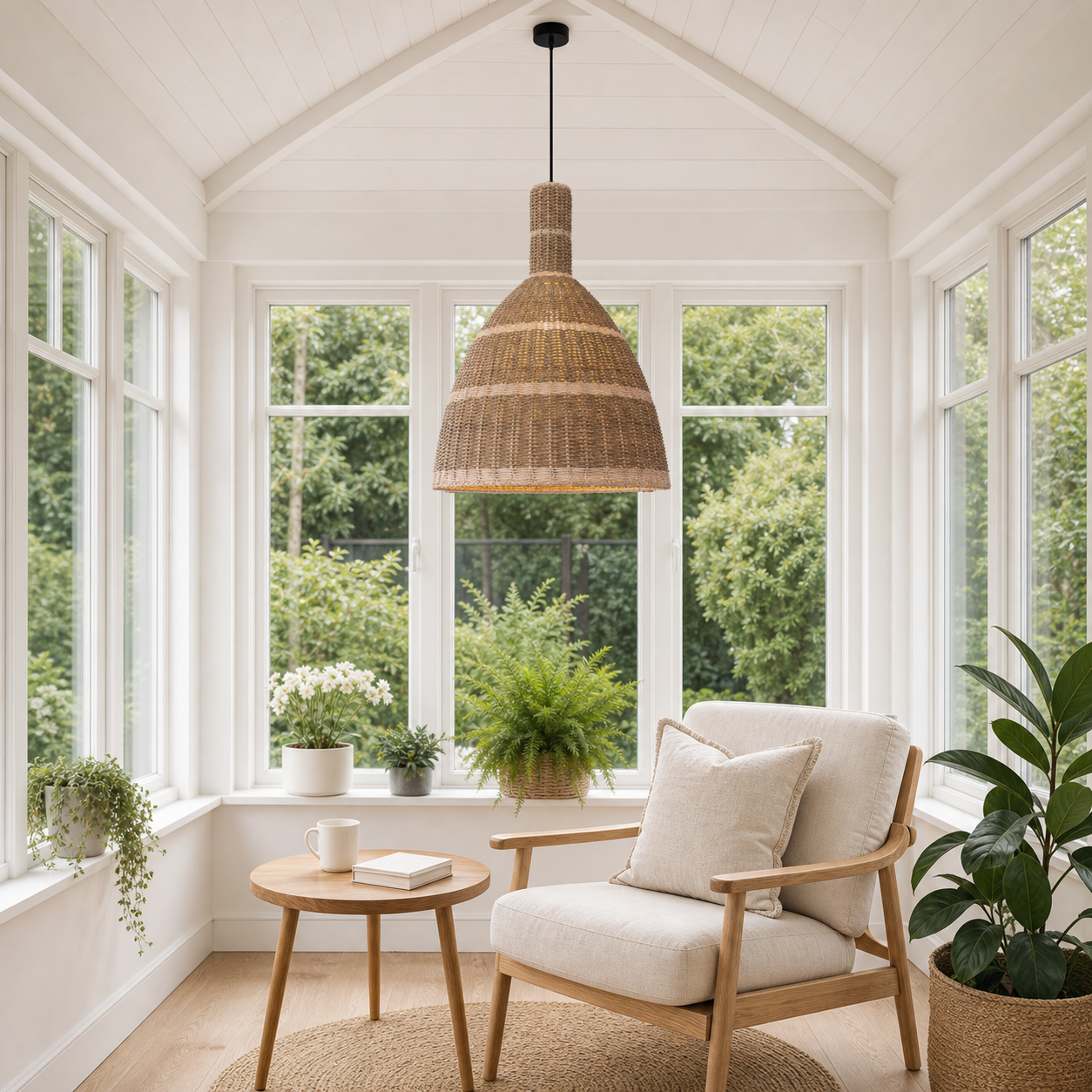 dome pendant light in a sunlit breakfast nook