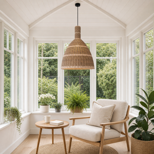 dome pendant light in a sunlit breakfast nook