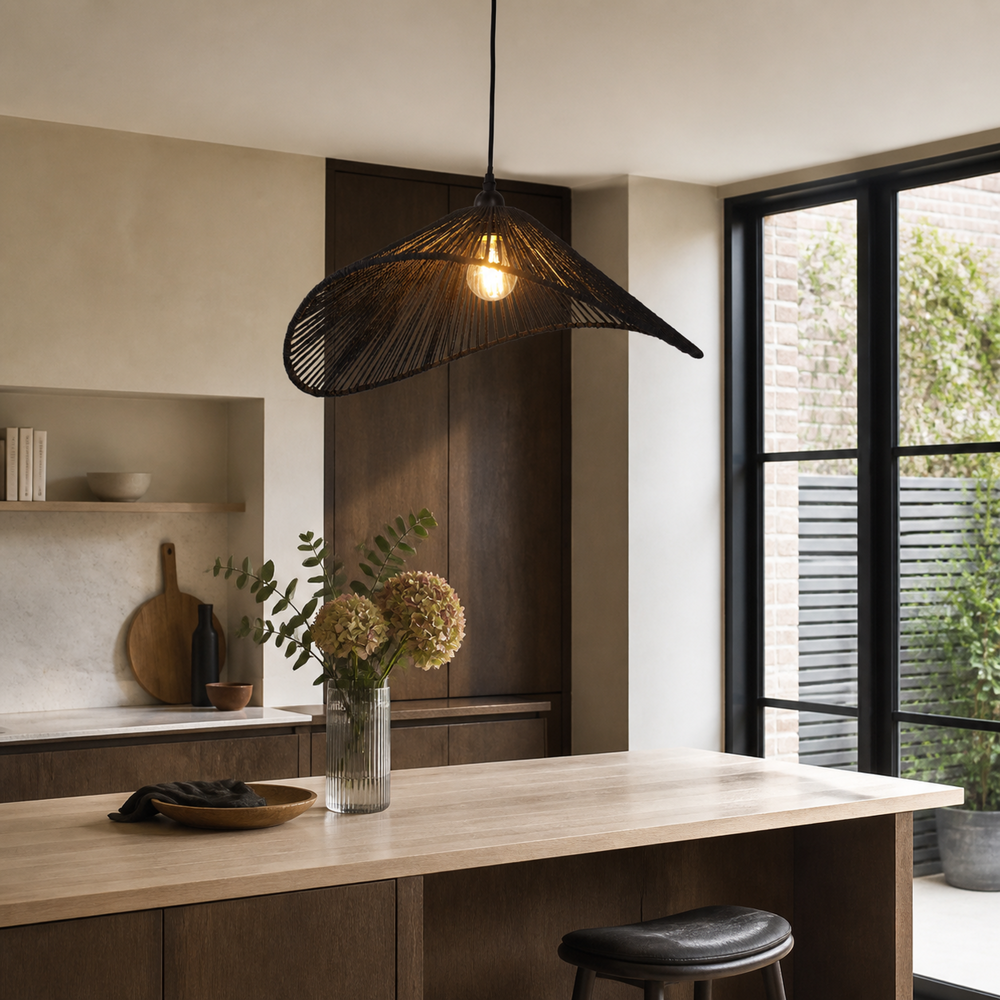 glyph-winged woven lights unique pendant light above a bright dining table
