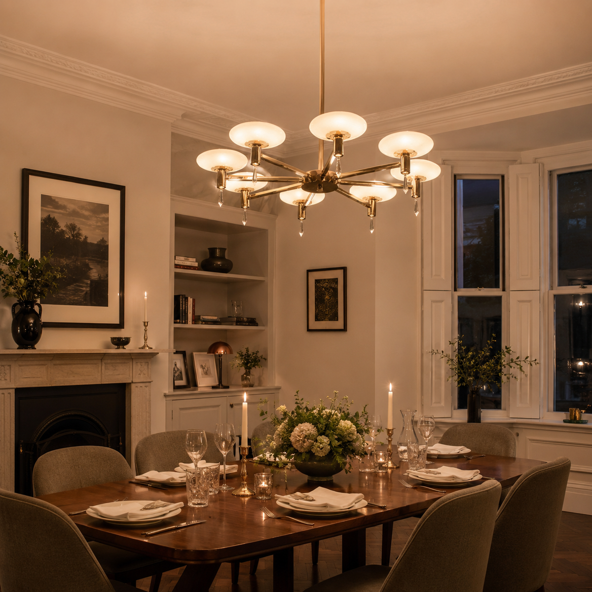 glass pendant light over a warm kitchen counter