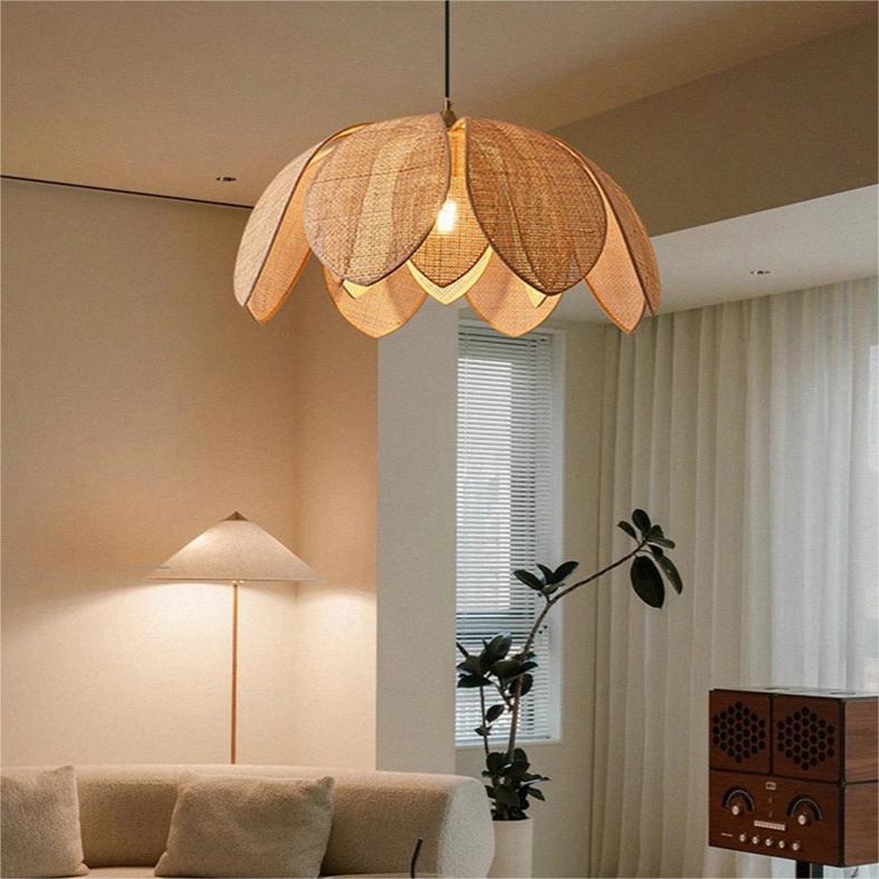 Handcrafted Rattan Weave Petal-Shaped Creative Pendant Lights