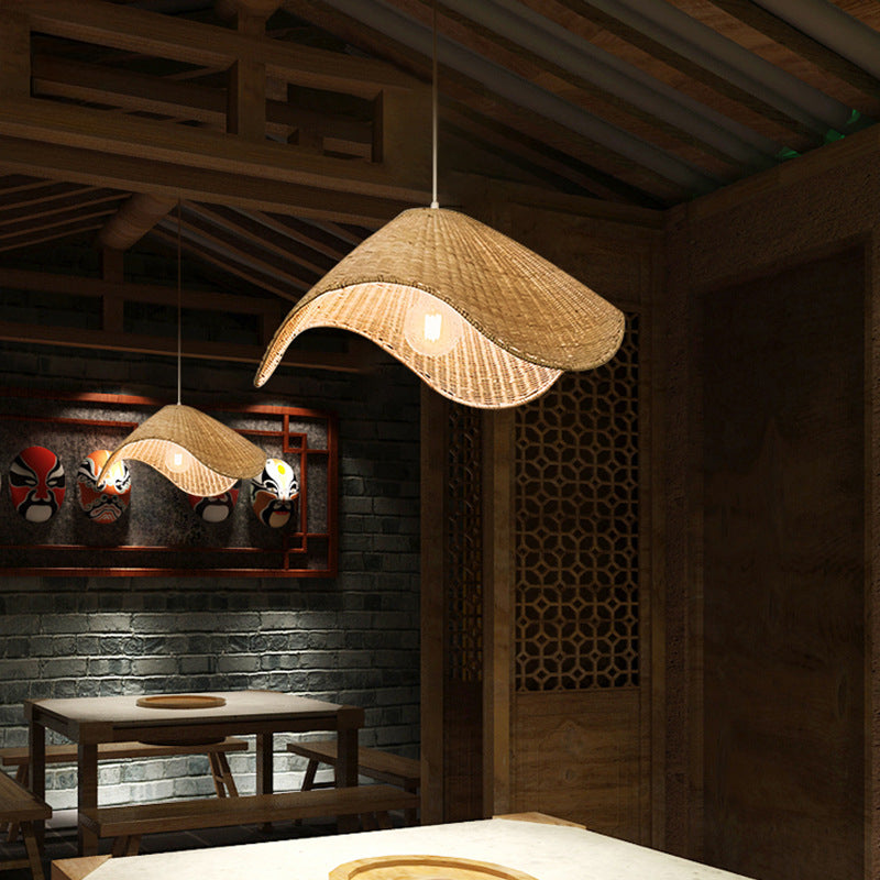 Rustic Rattan Handcrafted Pendant Light for Living Room