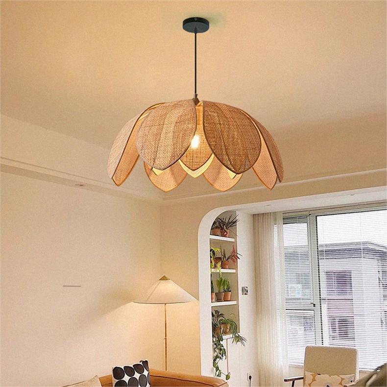 Handcrafted Rattan Weave Petal-Shaped Creative Pendant Lights