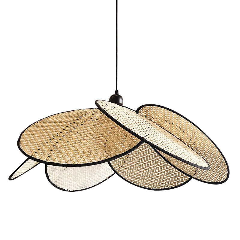 Handwoven Rattan Petal-Shaped Pendant Light Fixture