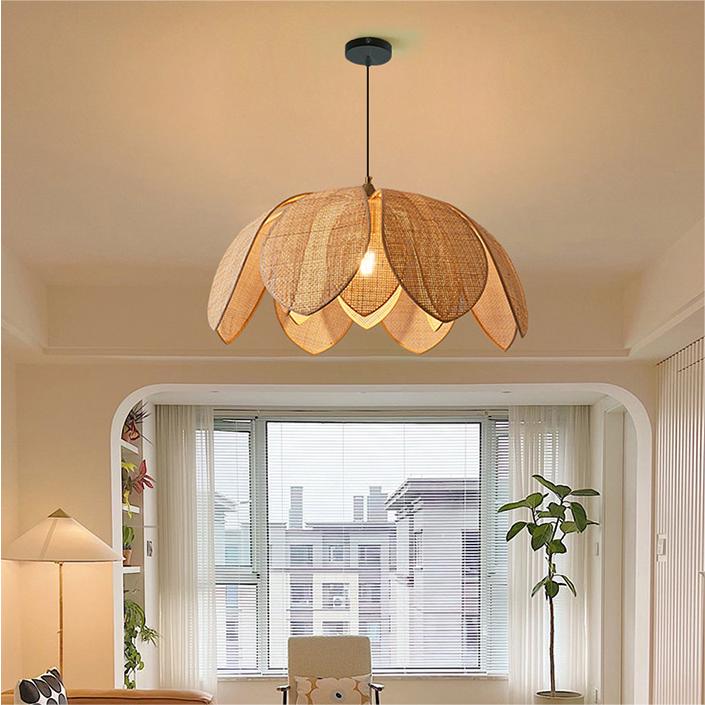 Handcrafted Rattan Weave Petal-Shaped Creative Pendant Lights