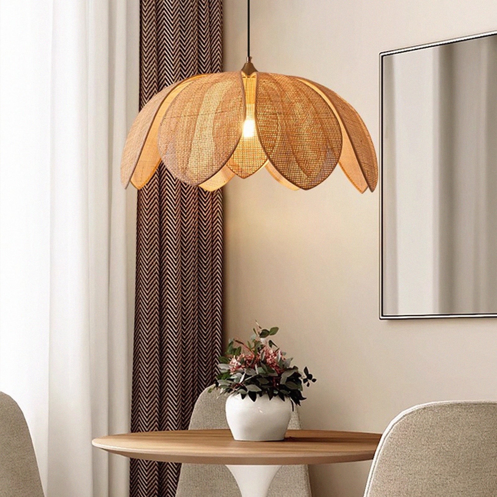 Handcrafted Rattan Weave Petal-Shaped Creative Pendant Lights