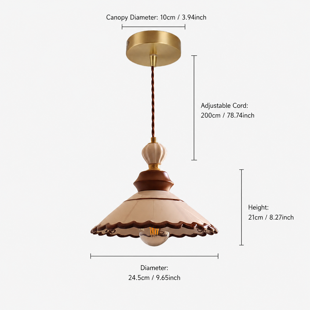 dimension chart for the brown ceramic lace pendant for brown ceramic lace pendant light