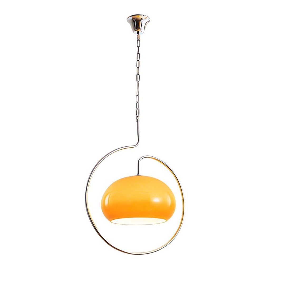 Sculptural Orange Glass Pendant Light with Curved Metal Frame