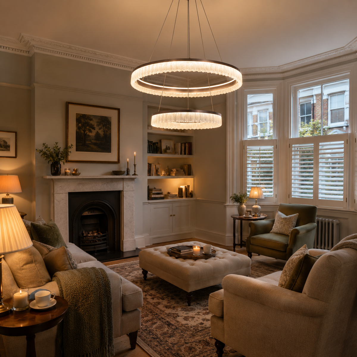 aluminium ring pendant light beside a bright window