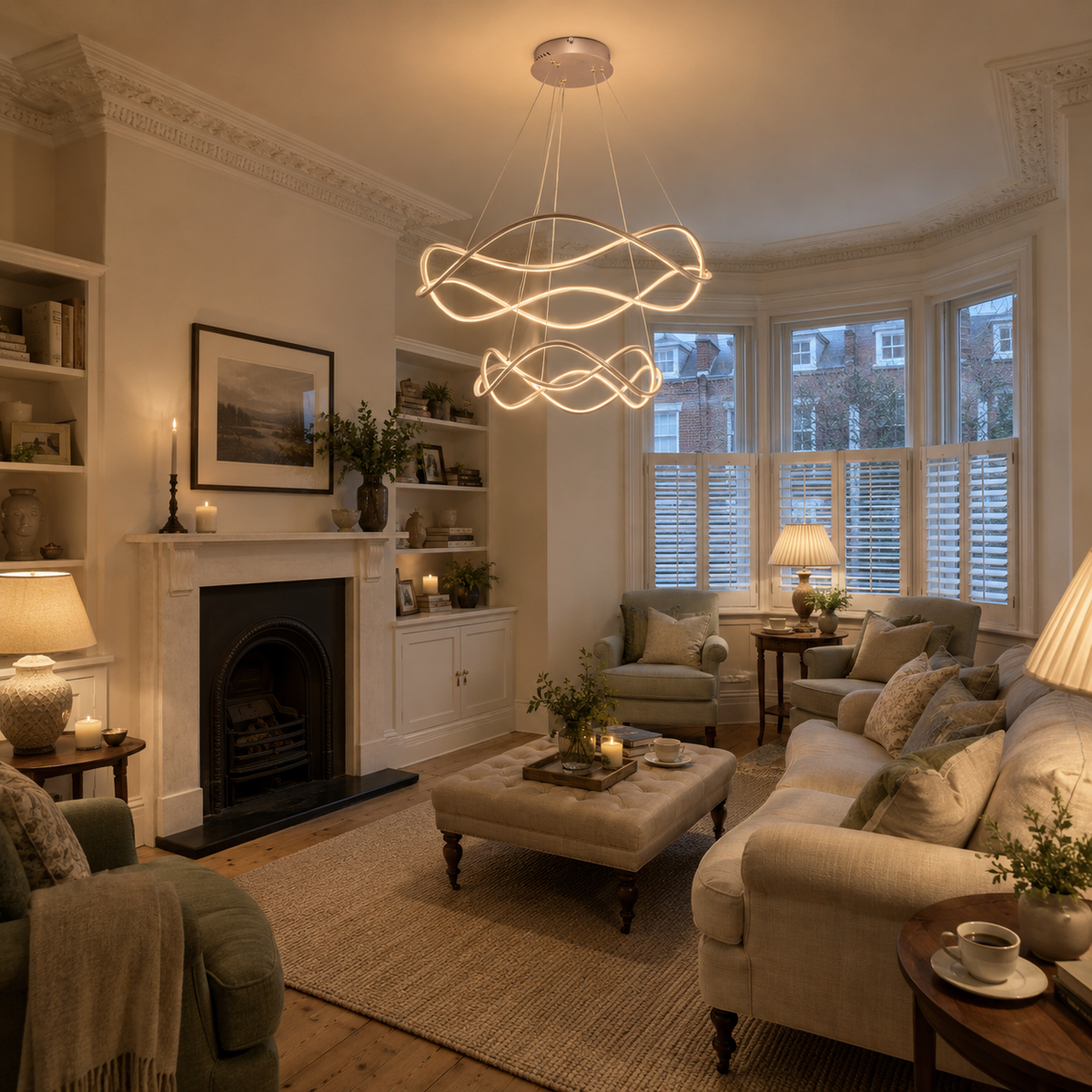 led dimmable spiral design pendant light in a sunlit breakfast nook