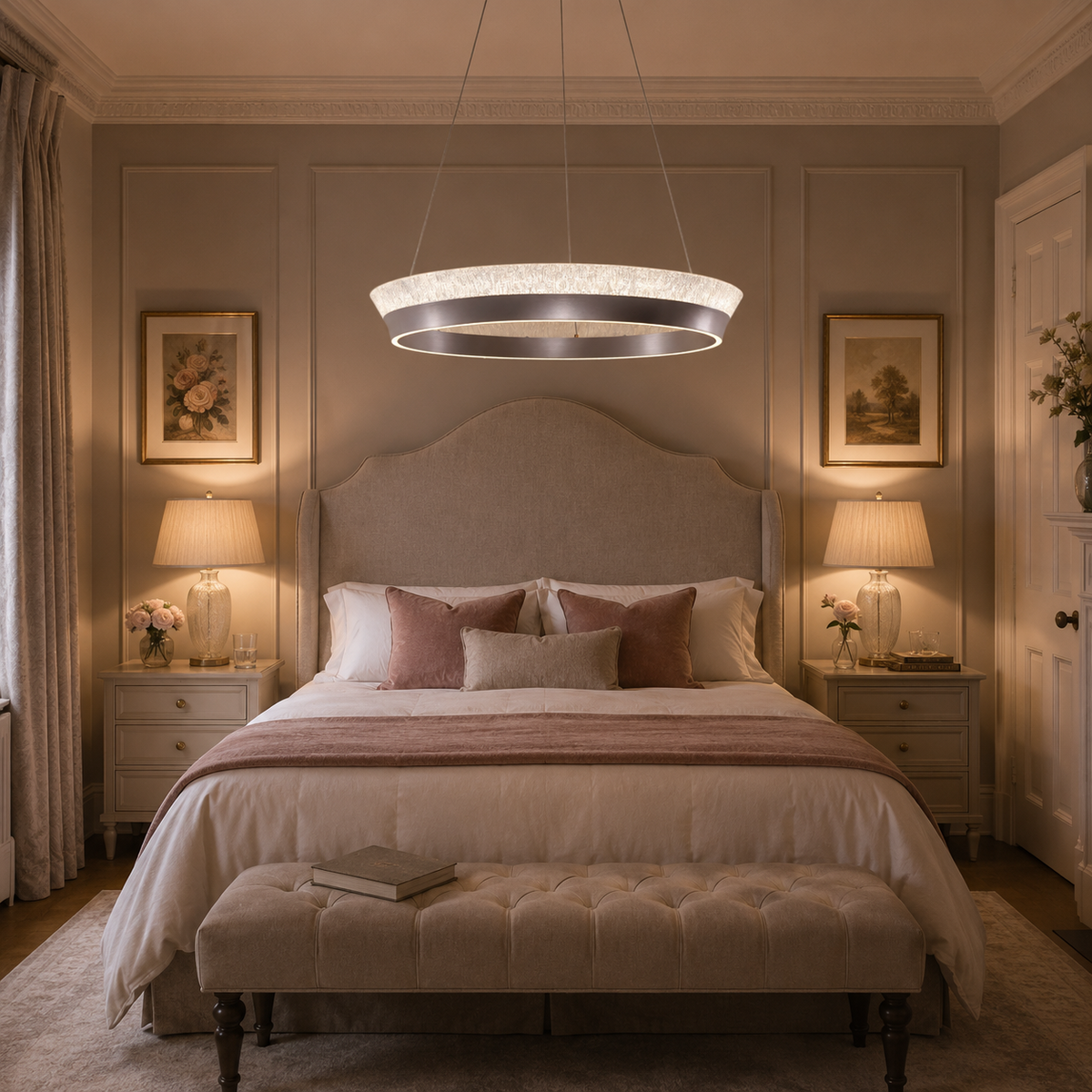 ring pendant light in a sunlit breakfast nook