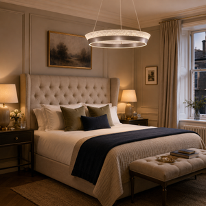 ring pendant light beside a bright window