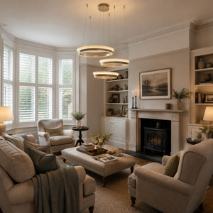 ring pendant light in a sunlit breakfast nook