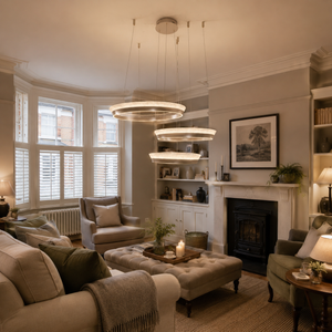 ring pendant light beside a bright window