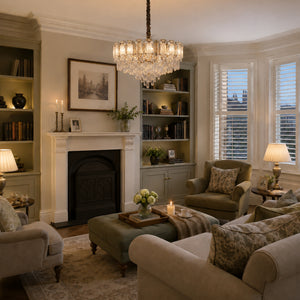 arvia-elegant crystal-accented champagne gold pendant light above a bright dining table