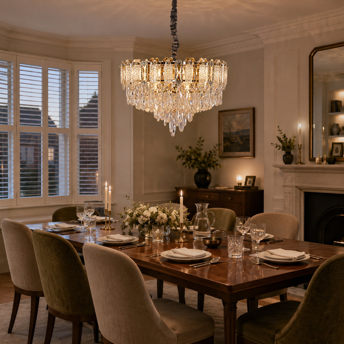 arvia-elegant crystal-accented champagne gold pendant light in a sunlit breakfast nook