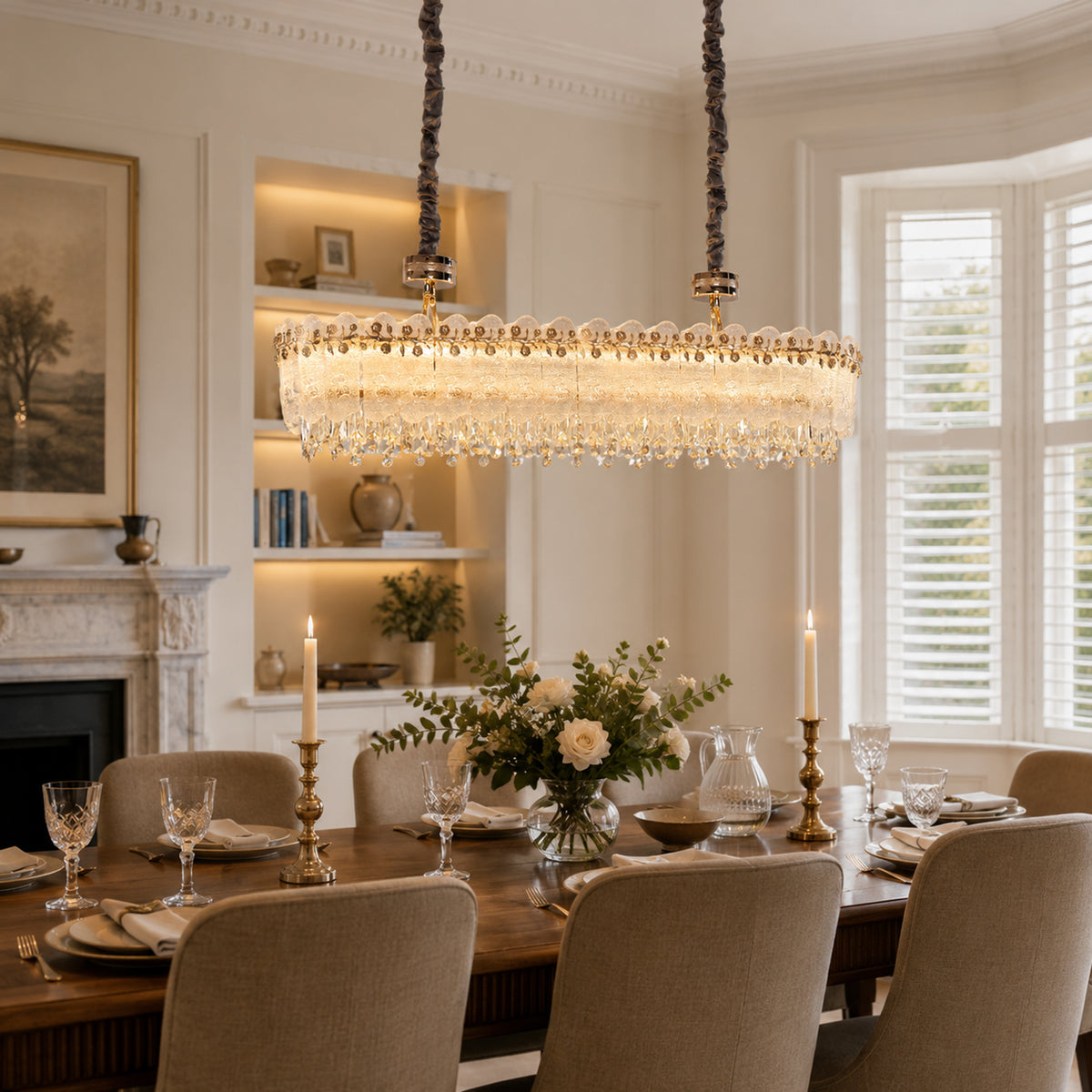 oval pendant light in a sunlit breakfast nook