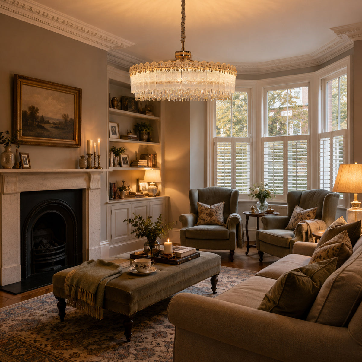 oval pendant light above a bright dining table