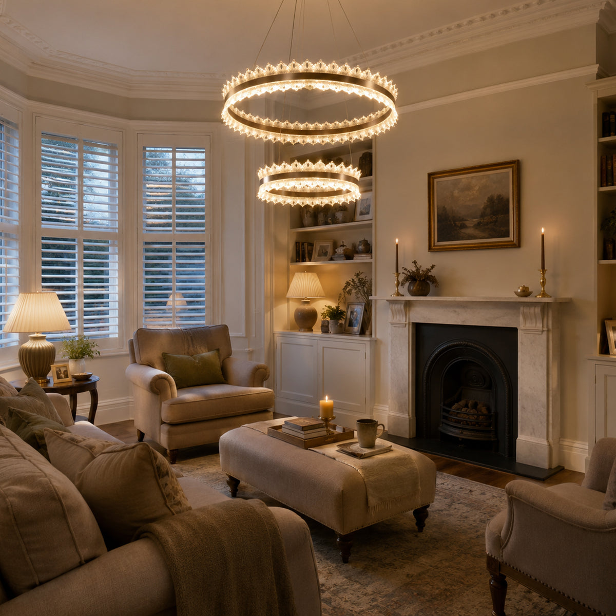 metal ring pendant light beside a bright window