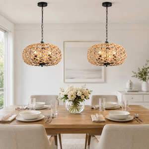 iron globe pendant light in a sunlit breakfast nook
