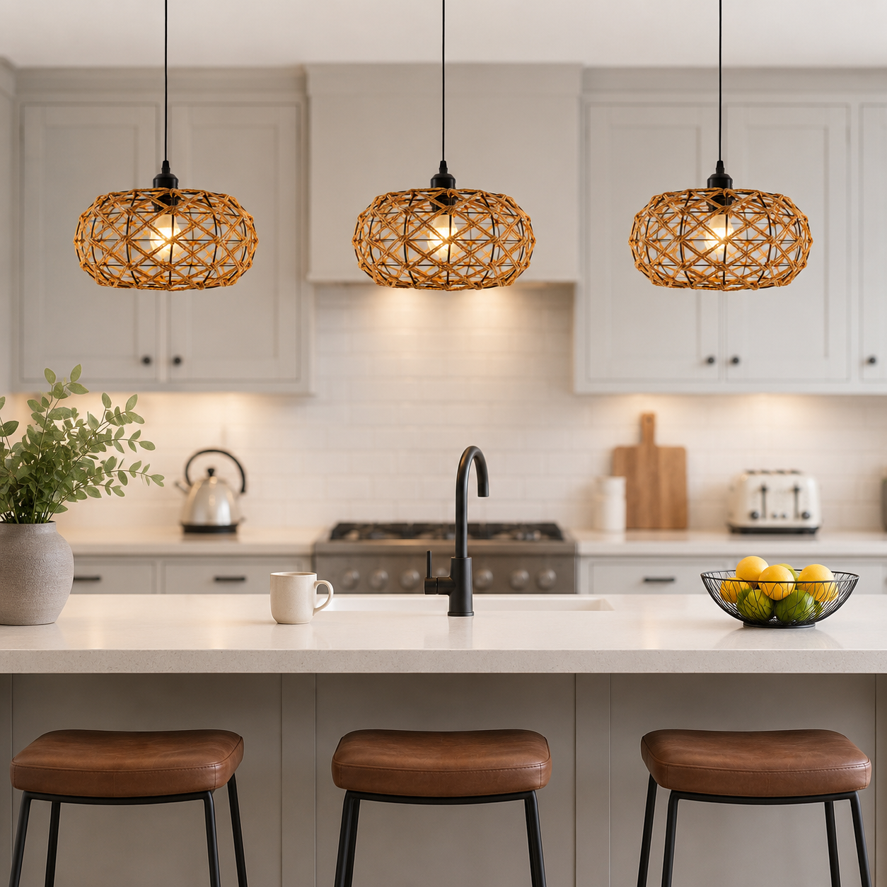 paper rope pendant light beside a bright window